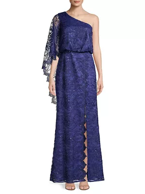 Aidan Mattox Lace One-Shoulder Gown Asymmetrical Neckline Size 12 $395 NWT • $118