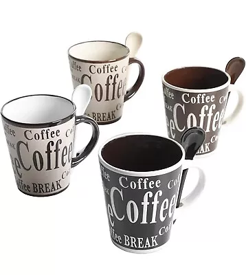 Mr. Coffee Bareggio Mug And Spoon Set. Caffè Americano 4 Mugs 4 Spoons 14 Oz • $10.88