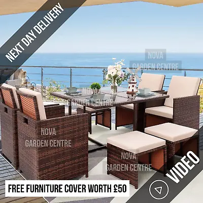 £399 • Buy Cube Rattan Garden Furniture Set Chairs Sofa Table Outdoor Patio Wicker 8 Brown