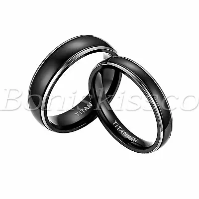 4/6MM Couples Titanium Ring Black Dome High Polish Wedding Band Valentine's Gift • $9.99
