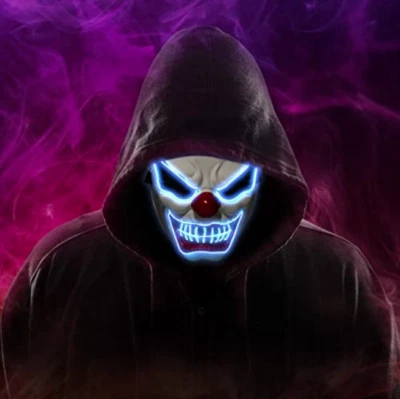 LED Neon Blue Scary Clown Mask Glowing LED Mask Halloween Horror Mask • £9.50
