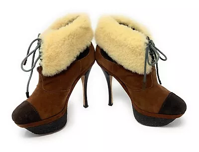 L.A.M.B Suede Shearling Platform Boots Gwen Stefani High Heels Womens 6 M • $59.99