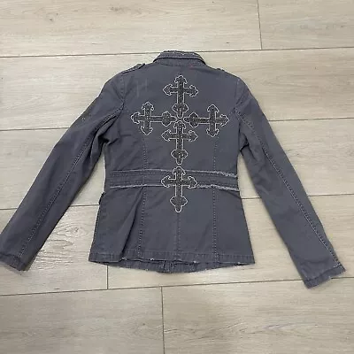 Miss Me Collection Gray Studded Cross Goth Cropped Jacket Military Sz Small • £43.43