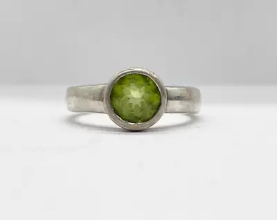 Vintage Solid Sterling Silver Modrrnist Peridot Solitaire Ladies Ring Size M • £29.99