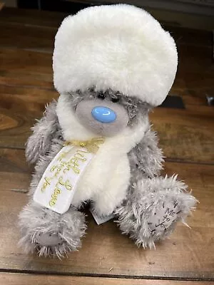 With Love Me To You Teddy Bear Handmade Winter Gray Bear With Scarf And Hat • $19