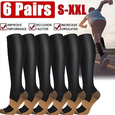 6Pair Medical Copper Compression Socks For Women&Men 20-30mmhg Knee High Sock • £3.85