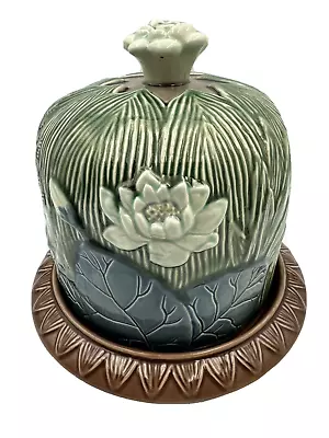 Henriksen Imports Majolica Covered Cheese Dome Butter Keeper Lily Pad • $48