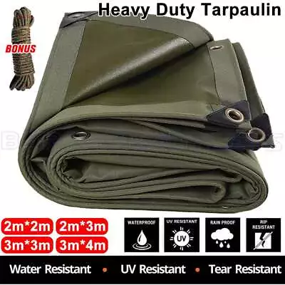 4 Sizes Heavy Duty Waterproof Canvas Tarp Tarpaulin Sun Blocked Dustproof Army • $26.45