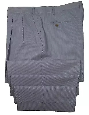 Luciano Barbera Mens Blue White Striped Italian Casual Slack Pants Euro 53 37x30 • $32.23