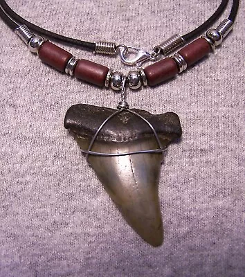 Mako Shark Tooth Necklace 1 7/8  Sharks Teeth Fossil Jaw Megalodon Scuba Diver • $20