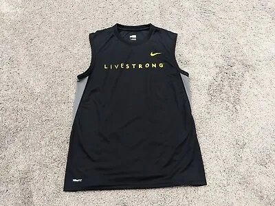 Nike Livestrong Tank Top Men Medium Black Sleeveless Shirt Athletic Black Swoosh • $18.77