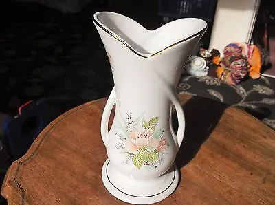 £10 • Buy Elegant Shapely Gilded Floral China Vase Maryleigh Pottery Twist Handles 8.5 