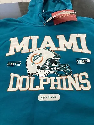 MENS Miami Dolphins Mitchell & Ness HOODIE Throwback TEAL 3XL NWT • $53.99