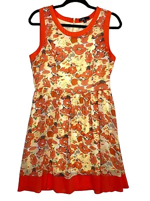 Women's C Luce Sheath Dress Floral Red Orange Lined Baby Shower Wedding Large • $14.25