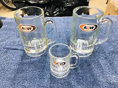 (2) Vintage A&W Root Beer Soda Mugs 6'' & (1)  3 1/4” AW Soda Mug . • $18