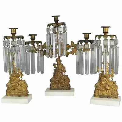 Antique American Figural Brass & Marble Mantel Girandolles Set C1860 • $600