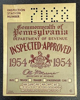 1954 Pennsylvania Inspection Sticker Pa VTG Car UNISSUED Antique Dodge Ford Chey • $29.98