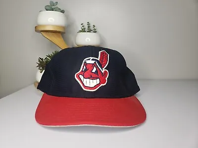 Vintage New Era Cleveland Indians Chief Wahoo Pro Model SnapBack Hat Red Blue • $32