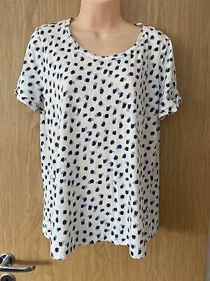 £3 • Buy Heyton Ladies White & Blue Polka Dot Cotton T-shirt Top - 14 / L