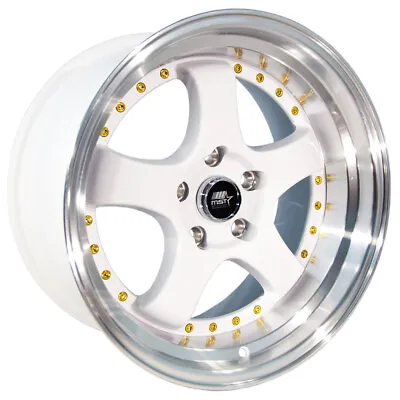 MST MT07 18X8.5 5x114.3 Offset 20 White W/Machined Lip Gold Rivets (Qty Of 1) • $199.50