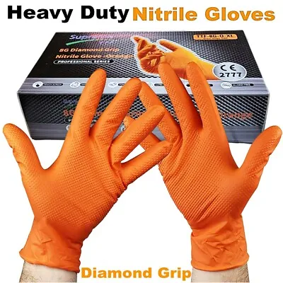Orange Nitrile Disposable Gloves Strong Heavy Duty Powder Free Car Mechanic • £1.99
