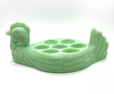 Vintage Style Jadeite Green Glass Hen Chicken Egg Plate Dish Farmhouse Decor • $24