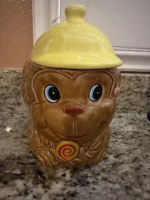 Vintage Monkey Cookie Jar Lollipop & Yellow Hat Made In Japan Mold Crack In Hat • $33