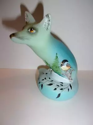 Fenton Glass Jadeite Jade Green Chickadee Bird Fox Figurine Ltd Ed Barley #9/23 • $169.50