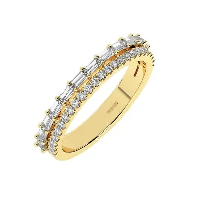 9K Yellow Gold 3.5 MM 100% Natural Round & Baguette Diamonds Half Eternity Ring • £547.04