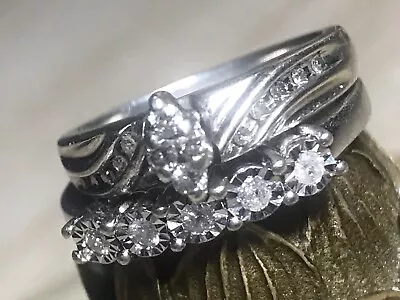 Estate Wedding Engagement Ring Set Diamond 925 Sterling Silver Band Size 7 • $249