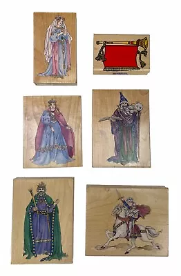 6 Wood Block Rubber Stamp Craft King Queen Princess Knight Wizard King Authur • $39.49