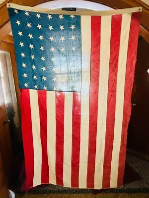 VTG AMERICAN FLAG 48 Star 6' SEWN LINEN/COTTON 1930-1940s Fast Color • $195