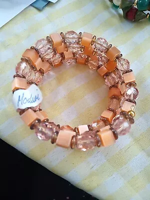 Bbx#: Beautiful Peach Coloured Glass Memory Wire Wrap Bracelet  Beads  • £3.99