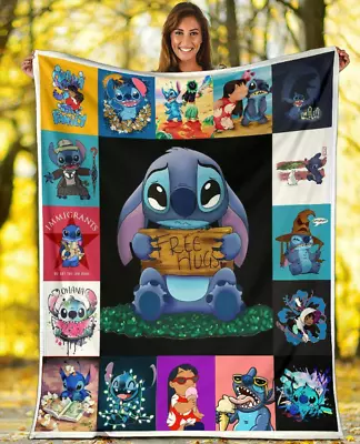 $28.99 • Buy Free Hugs Lilo And Stitch Christmas Movie Blanket Lilo And Stitch Fleece Blanket
