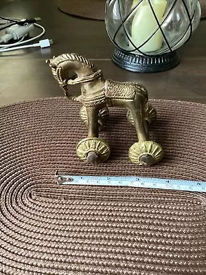 Antique Vintage INDIA Toy Horse Animal On Wheels Detailed BRASS Metal • $20