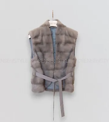 Brunello Cucinelli Silver Mink Vest Cashmere Belt Jacket Size 42 S • $3650