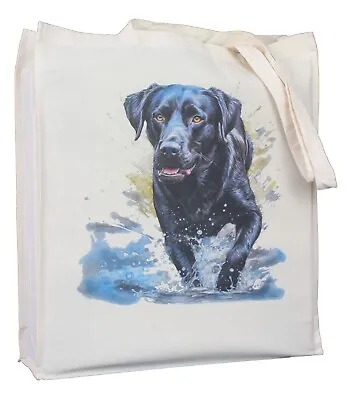 Labrador Retriever Black Dog Cotton Bag Gusset & Long Handles Splashing Design • £12.99