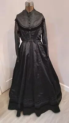 Vintage Victorian 1860/1865 Fine Black Silk Mourning Dress • $450