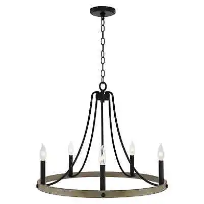 Kira Home Fairbrook 24.5  5-Light Rustic Farmhouse Wagon Wheel Chandelier • $41.76