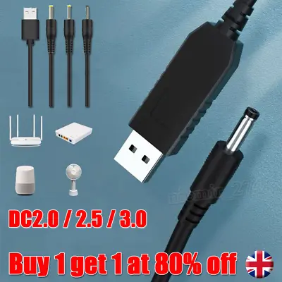 USB-A To 2.0-3.5mm Barrel Jack Male DC 5V Power Charger Plug Adapter Black Cable • £2.95