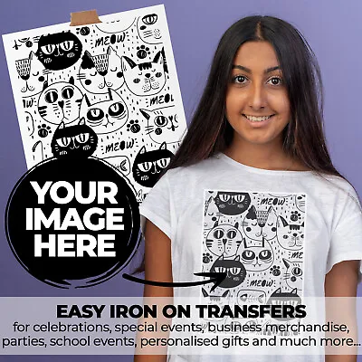 Personalised Iron On T-Shirt Transfer - Your Design Printed To Make A Custom Tee • £1.90