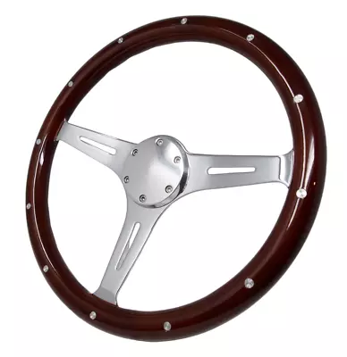 14   Wood Mahogany Boat Steering Wheel W/ Adapter 3 Spoke Boats 3/4  Tapered Key • $169.99