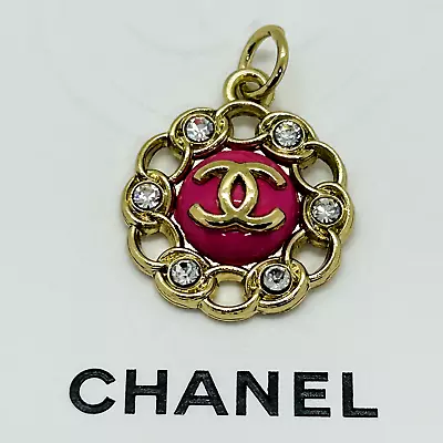 CHANEL Vintage Necklace Charm Parts Pink X Gold 20mm With Engraving • $43.99