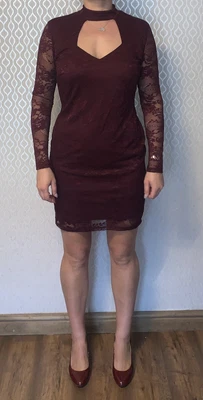 £0.99 • Buy Lipsy Lace Bodycon Dress UK16 Burgundy Diamond Cut Out