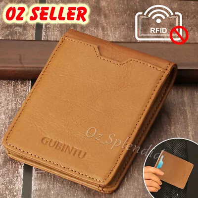 Bifold Credit Card Holder Genuine Leather Wallet Slim Mens RFID Blocking Purse • $12.95