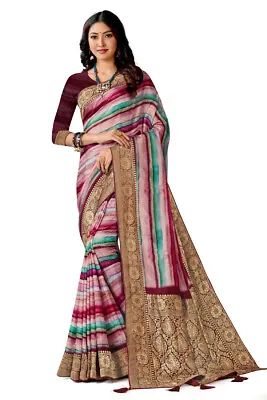 Designer Multi Digital Print Embroidery Work Sari Viscose Silk Party Wear Saree • $104.95