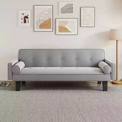 Modern 72  Living Room Convertible Light Grey Cotton Linen Sofa Bed W/2 Pillows • $277.35