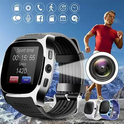 Smart Watch T8 Bluetooth With Camera Support SIM TF Card Pedometer Men Women Cal • $44.55
