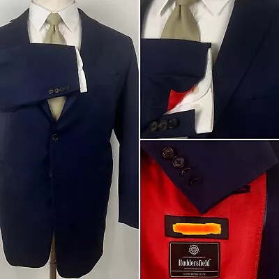 Huttersfield British Cloth Made To Measure Navy Blue Blazer Sport Coat 52R • $59.99