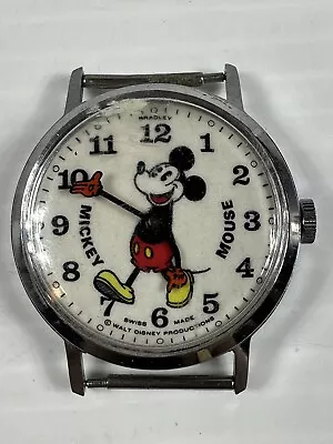 Mickey Mouse Wrist Watch Vintage Winding WORKS  Bradley Swiss Walt Disney Rare62 • $224.99